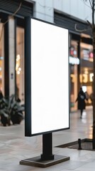 blank mockup poster stand in shopping mall environment. wide banner design for public area display, 