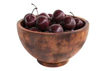 Wooden bowl of cheery isolated on transparent background