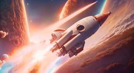 Wall Mural - A rocket shoots out of the world to explore space Ideas for starting a new business 4k animation