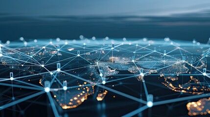 Poster - A network of interconnected lines and nodes is shown over a nighttime earth with a focus on Asia