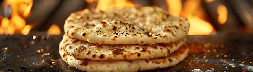 Poster - Closeup of Naan Bread with Sesame Seeds and Spices