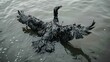 © fivan - A bird covered in oil struggling to fly, representing the devastating effects of ocean pollution