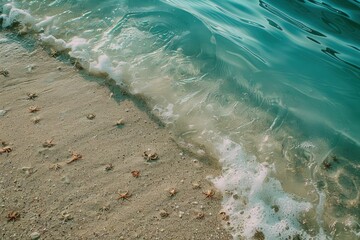 a sandy beach next to a body of water