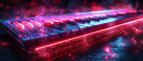 Wall Mural - Neon Glowing Keyboard with Red and Blue Light