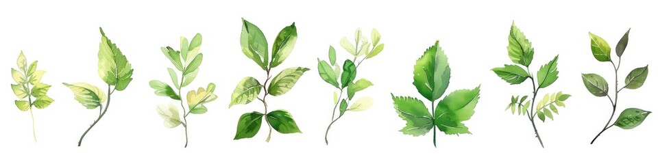 Leaves Watercolor Set. Green Leaf and Plant Illustration in Nature's Watercolor Style