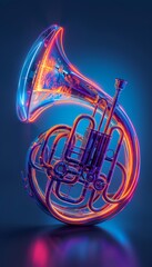 Wall Mural - Energetic 3D Neonlit English Horn with Vibrant Glowing Colors