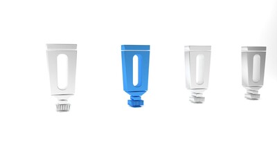 Poster - Blue Cream or lotion cosmetic tube icon isolated on white background. Body care products for men. Minimalism concept. 3D render illustration