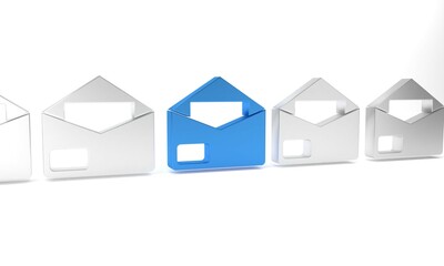 Poster - Blue Envelope icon isolated on white background. Email message letter symbol. Minimalism concept. 3D render illustration