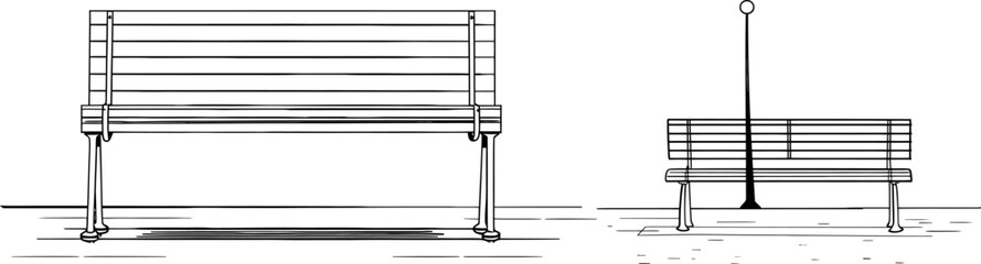 Inline art bench style illustration. Continuous one line minimalism.