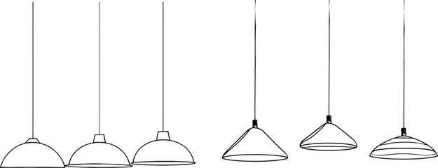 Light bulbs and lampshades drawn in continuous lines. Light globes drawn in single lines. Minimalist background design.