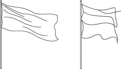 Drawing of a continuous line of a flag. An icon of a black flag with one line.