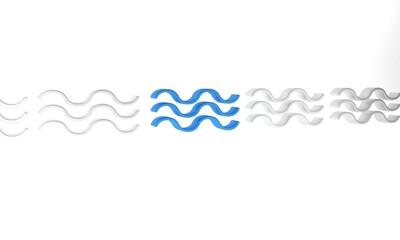 Sticker - Blue Waves icon isolated on white background. Minimalism concept. 3D render illustration