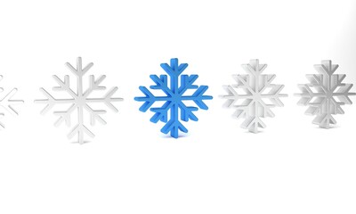 Sticker - Blue Snowflake icon isolated on white background. Minimalism concept. 3D render illustration