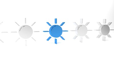 Canvas Print - Blue Sun icon isolated on white background. Minimalism concept. 3D render illustration