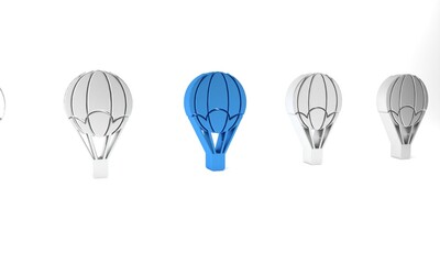 Wall Mural - Blue Hot air balloon icon isolated on white background. Air transport for travel. Minimalism concept. 3D render illustration