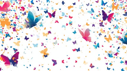 Sticker - A vibrant and colorful background featuring numerous butterflies in flight.