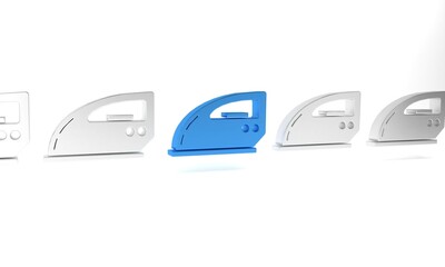 Wall Mural - Blue Electric iron icon isolated on white background. Steam iron. Minimalism concept. 3D render illustration