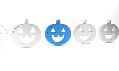 Sticker - Blue Pumpkin icon isolated on white background. Happy Halloween party. Minimalism concept. 3D render illustration