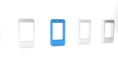 Wall Mural - Blue Mobile smart phone with app delivery tracking icon isolated on white background. Parcel tracking. Minimalism concept. 3D render illustration