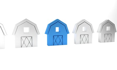 Sticker - Blue Farm House concept icon isolated on white background. Rustic farm landscape. Minimalism concept. 3D render illustration