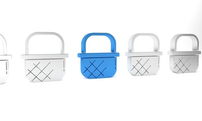 Poster - Blue Shopping basket icon isolated on white background. Online buying concept. Delivery service sign. Shopping cart symbol. Minimalism concept. 3D render illustration