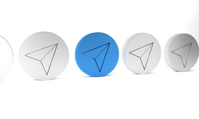 Sticker - Blue Paper airplane icon isolated on white background. Minimalism concept. 3D render illustration