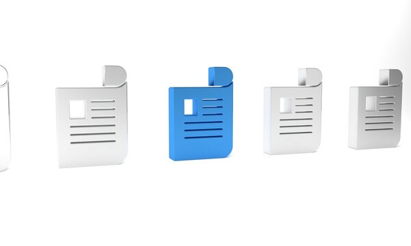 Blue Document icon isolated on white background. File icon. Checklist icon. Business concept. Minimalism concept. 3D render illustration