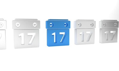 Sticker - Blue Saint Patrick's day with calendar icon isolated on white background. Date 17 March. Minimalism concept. 3D render illustration