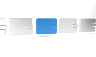 Wall Mural - Blue Wallet icon isolated on white background. Purse icon. Cash savings symbol. Minimalism concept. 3D render illustration