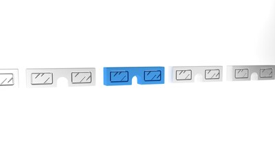 Poster - Blue 3D cinema glasses icon isolated on white background. Minimalism concept. 3D render illustration