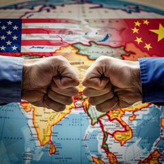 Wall Mural - Conflict between USA and China, male fists - governments conflict concept