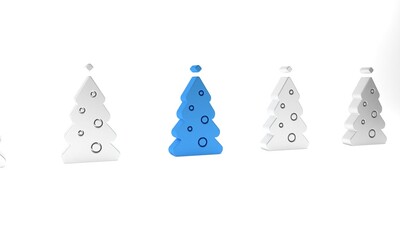 Sticker - Blue Christmas tree with decorations icon isolated on white background. Merry Christmas and Happy New Year. Minimalism concept. 3D render illustration