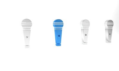 Sticker - Blue Microphone icon isolated on white background. On air radio mic microphone. Speaker sign. Minimalism concept. 3D render illustration