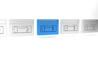 Poster - Blue VHS video cassette tape icon isolated on white background. Minimalism concept. 3D render illustration