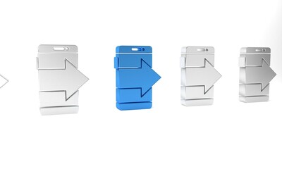 Poster - Blue Smartphone, mobile phone icon isolated on white background. Minimalism concept. 3D render illustration