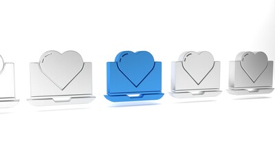 Poster - Blue Laptop with heart icon isolated on white background. Valentines day. Minimalism concept. 3D render illustration