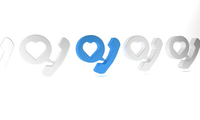 Poster - Blue Telephone with heart emoji speech bubble get message on screen icon isolated on white background. Valentines day. Minimalism concept. 3D render illustration