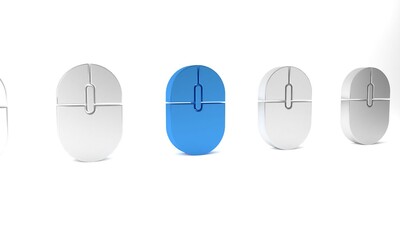 Poster - Blue Computer mouse icon isolated on white background. Optical with wheel symbol. Minimalism concept. 3D render illustration