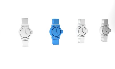 Poster - Blue Wrist watch icon isolated on white background. Wristwatch icon. Minimalism concept. 3D render illustration