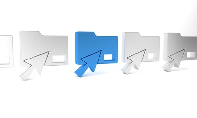 Poster - Blue Cursor click document folder icon isolated on white background. Accounting binder symbol. Bookkeeping management. Minimalism concept. 3D render illustration