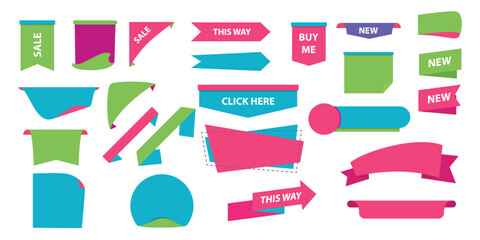 Poster - Set of ribbons, stars an stickers for decorative purposes an infographic display. Vector illustration.	