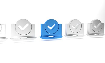 Sticker - Blue Laptop icon isolated on white background. Computer notebook with empty screen sign. Minimalism concept. 3D render illustration