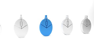 Poster - Blue Computer mouse gaming icon isolated on white background. Optical with wheel symbol. Minimalism concept. 3D render illustration