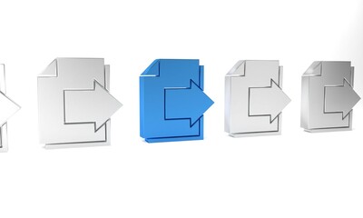 Poster - Blue Next page arrow icon isolated on white background. Document file with arrow. Send document. Minimalism concept. 3D render illustration