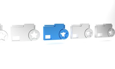 Poster - Blue Document folder with star icon isolated on white background. Document best, favorite, rating symbol. Minimalism concept. 3D render illustration