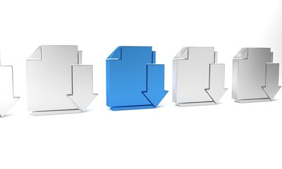 Poster - Blue Document with download icon isolated on white background. File document symbol. Minimalism concept. 3D render illustration