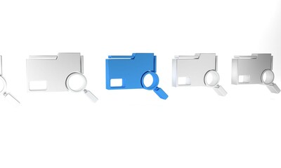Poster - Blue Search concept with folder icon isolated on white background. Magnifying glass and document. Data and information sign. Minimalism concept. 3D render illustration