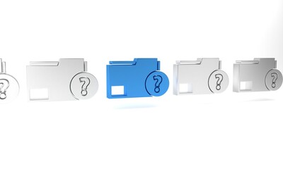 Canvas Print - Blue Unknown document folder icon isolated on white background. File with Question mark. Hold report, service and global search sign. Minimalism concept. 3D render illustration