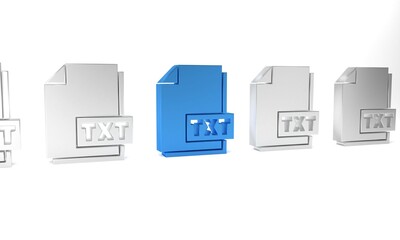Poster - Blue TXT file document. Download txt button icon isolated on white background. Text file extension symbol. Minimalism concept. 3D render illustration