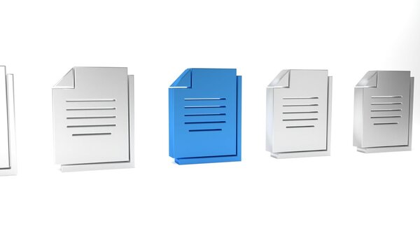 Blue Document icon isolated on white background. File icon. Checklist icon. Business concept. Minimalism concept. 3D render illustration